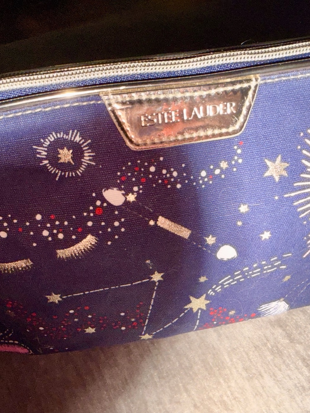 Estee Lauder Navy Celestial Cosmetic Bag with Silver Trim